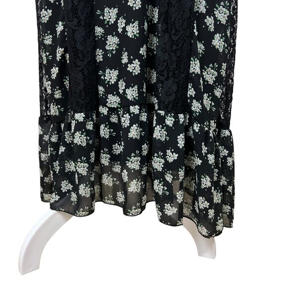 Lace Whimsigoth Maxi Dress Floral Black M Cottage Witchy Fairycore Goth Emo - Picture 7 of 14